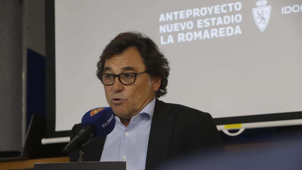 Presentación del anteproyecto de la nueva Romareda y rueda de prensa de Raúl Sanllehí e IDOM