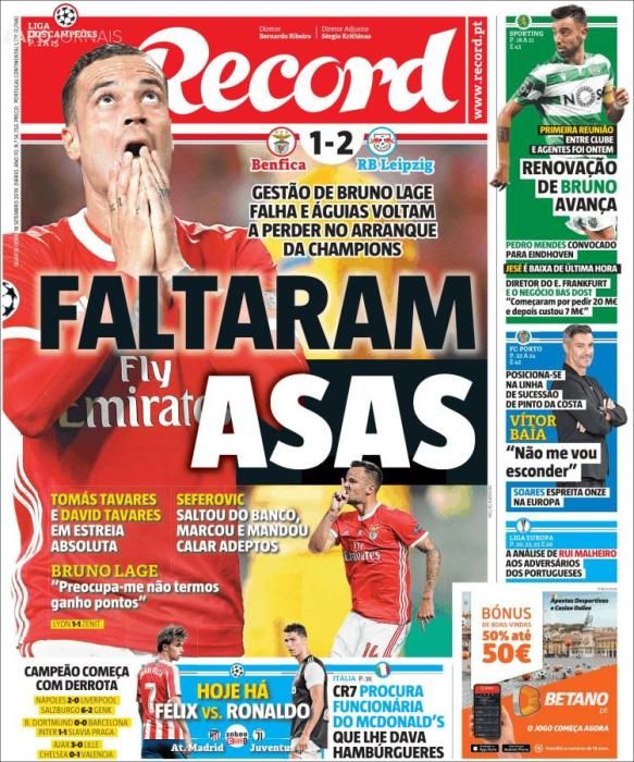 Portada RECORD miércoles 18 septiembre 2019