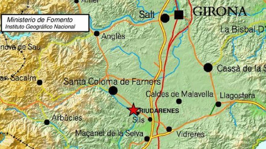 Imatge de la ubicació del sisme amb epicentre a Riudarenes