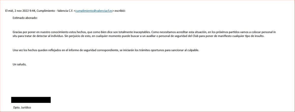 Respuesta del Valencia CF.