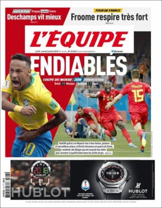 Portada L'ÈQUIPE martes 3 de julio de 2018