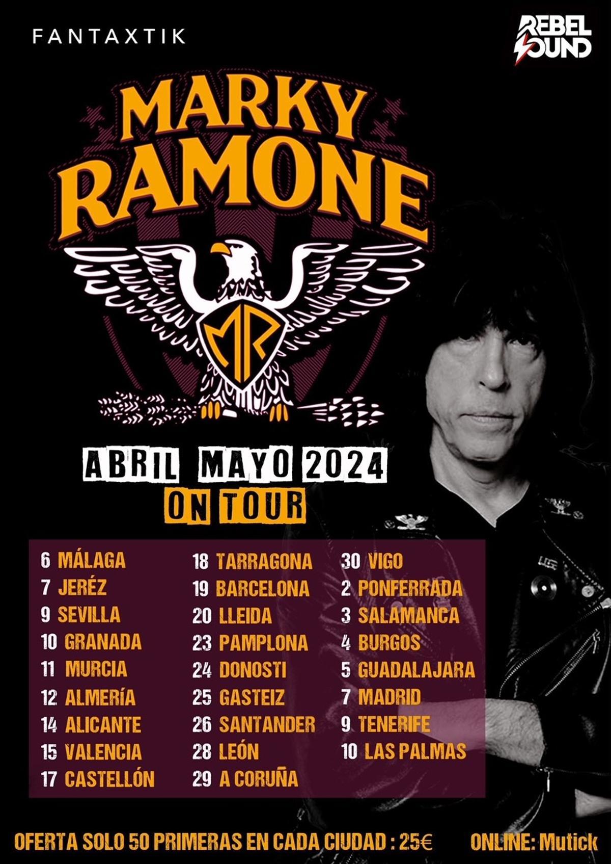Cartel de la gira de Marky Ramone por España este 2024.