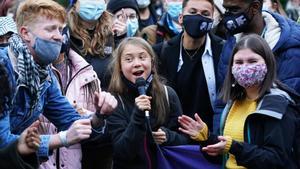 La activista Greta Thunberg, durante la manifestación.