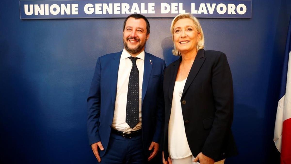 Matteo Salvini y Marine Le Pen en Roma.
