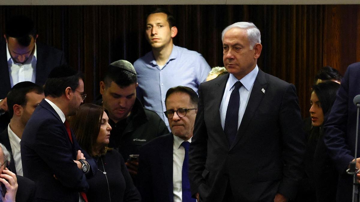 El primer ministro israelí, Binyamín Netanyahu, durante una reunión en la Kneset, este lunes.