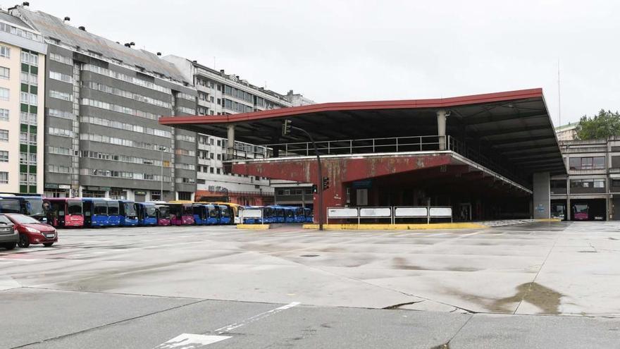 Aspecto de la estación de autobuses de A Coruña durante una jornada de huelga.