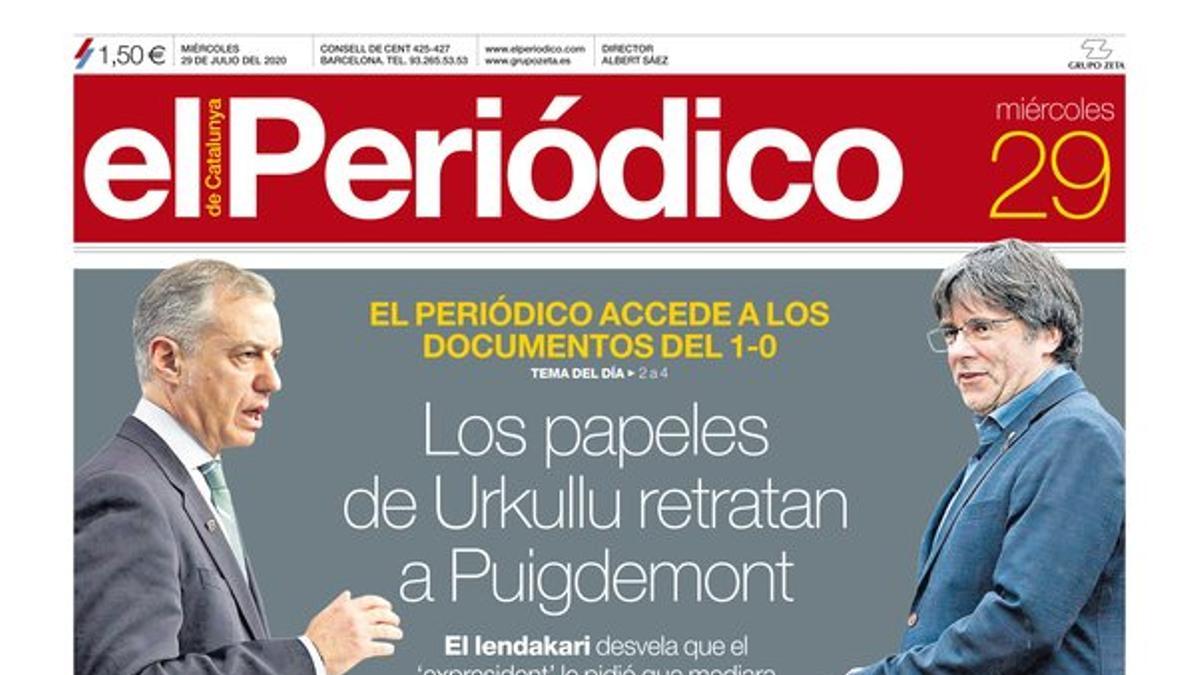 La portada de EL PERIÓDICO del 29 de julio del 2020