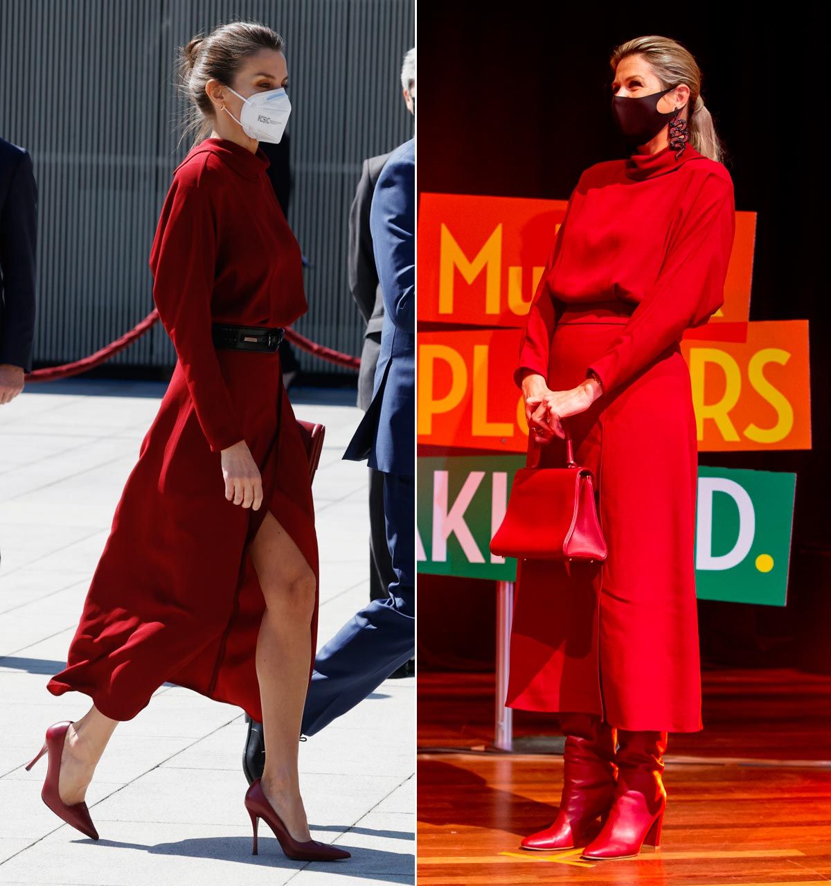 Así combinan la reina Letizia y Máxima de Holanda el vestido rojo de Massimo Dutti que comparten