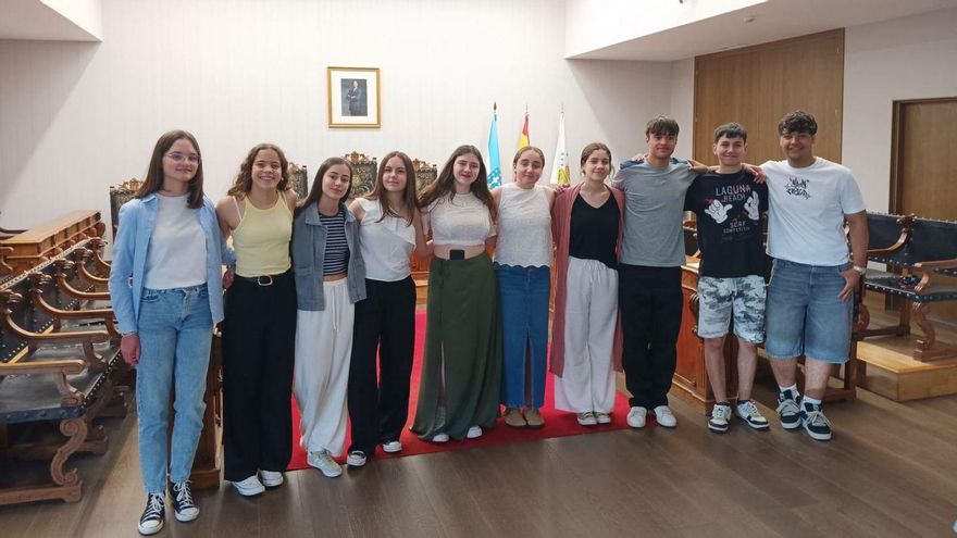 El alumnado participante en el proyecto ‘Red Compás’, ayer, en el salón de plenos de Silleda.