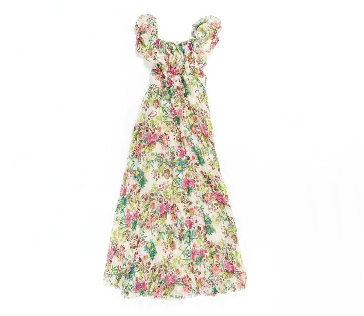 Vestido largo estampado con flores rosas y verdes de la marca Etxart&Panno