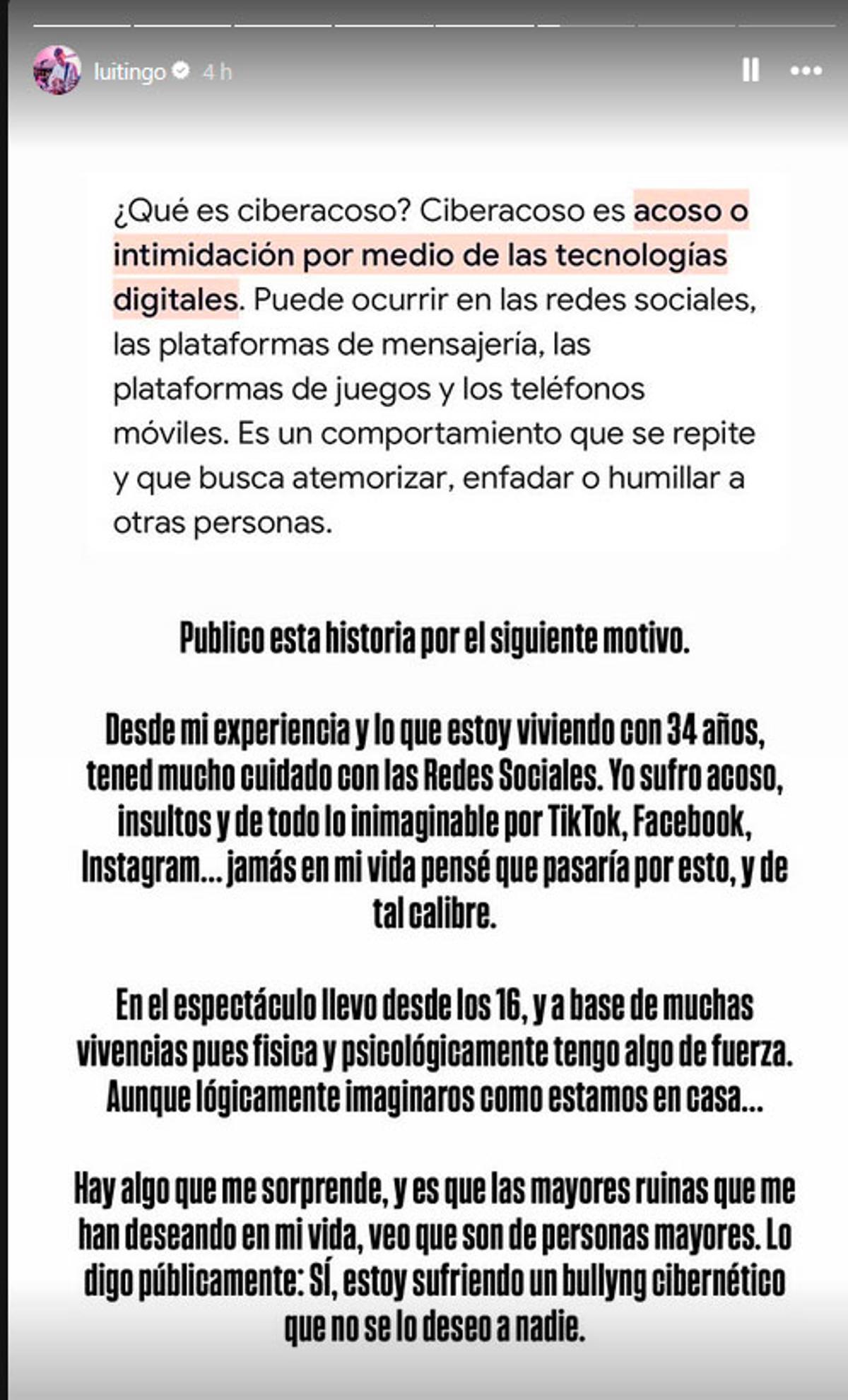 Luitingo publica un comunicado urgente tras la denuncia de acoso: "Casi un mes"