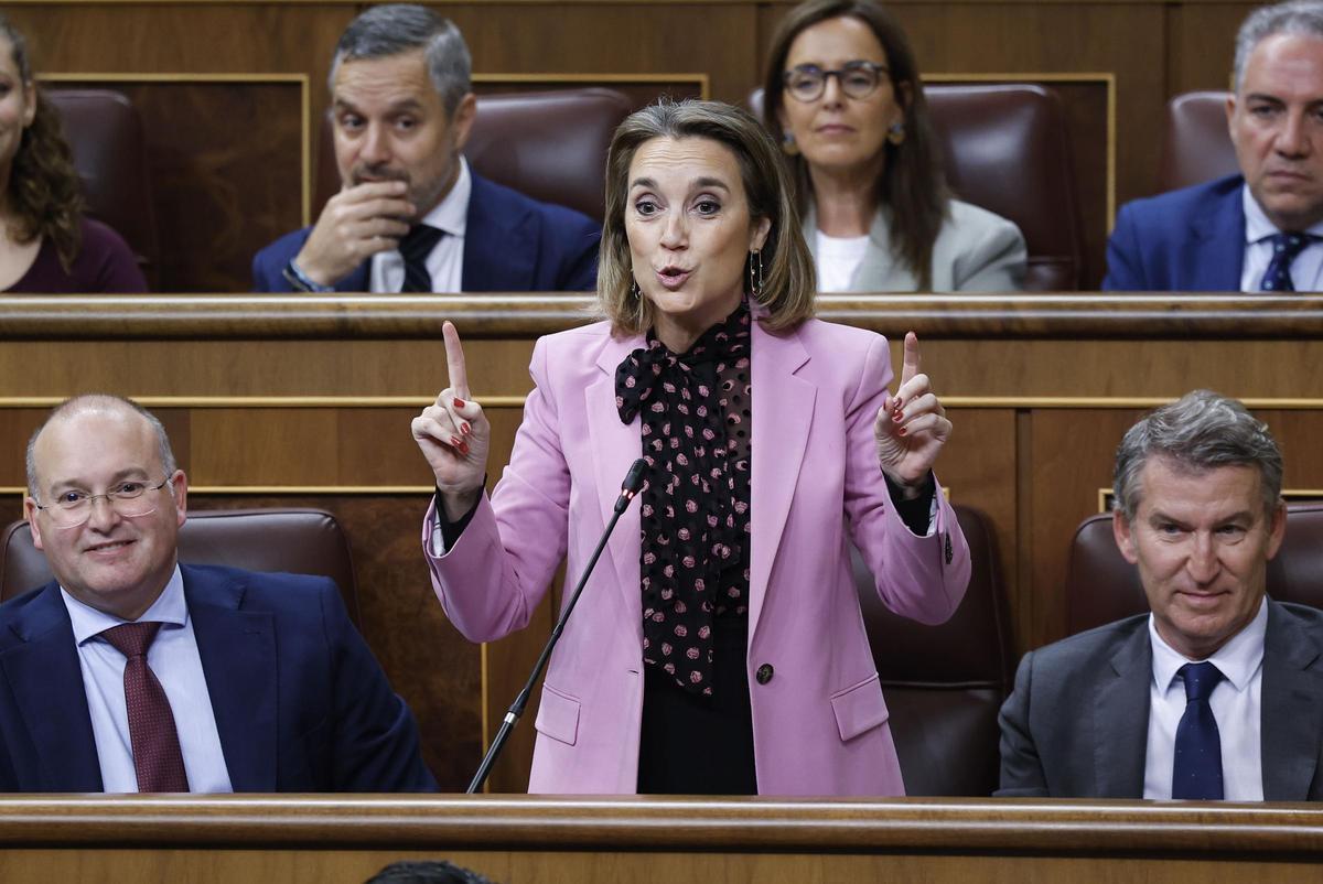 La diputada de Cuca Gamarra interviene en la sesión de control celebrada este miércoles en el Congreso.