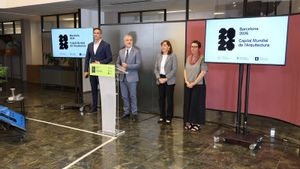 Presentación del avance de la programación de Barcelona 2026. Capital Mundial de lArquitectura, con Jaume Collboni, Sílvia Paneque, Iñaqui Carnicero y Maria Buhigas.