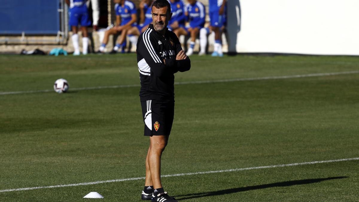 Carcedo, durante un entrenamiento de esta semana del Real Zaragoza