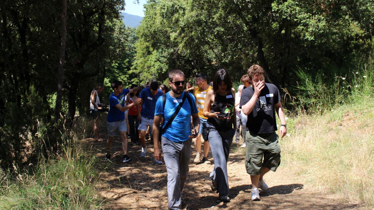 Jóvenes paseando por el bosque durante el estudio experimental.