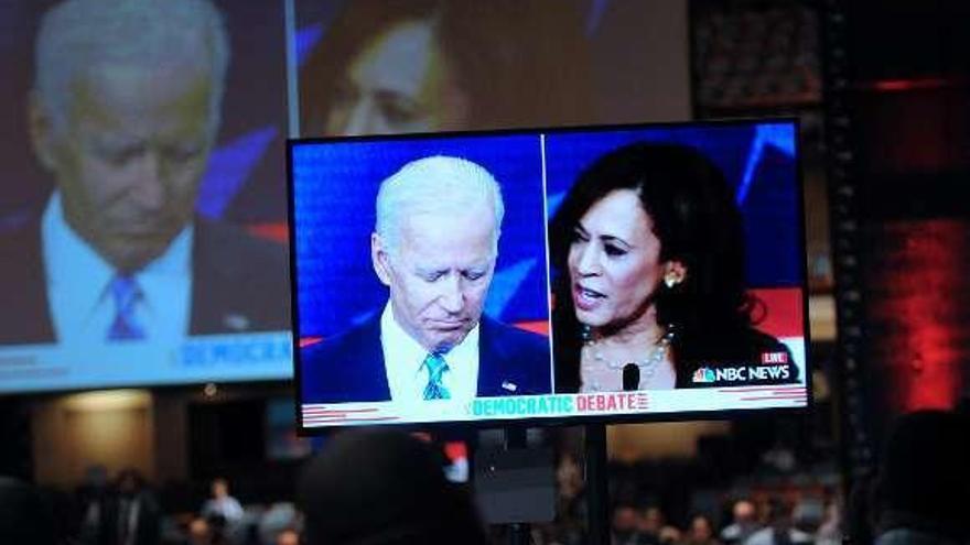 Harris, en uno de sus ataques al exvicepresidente Biden. // E.P.