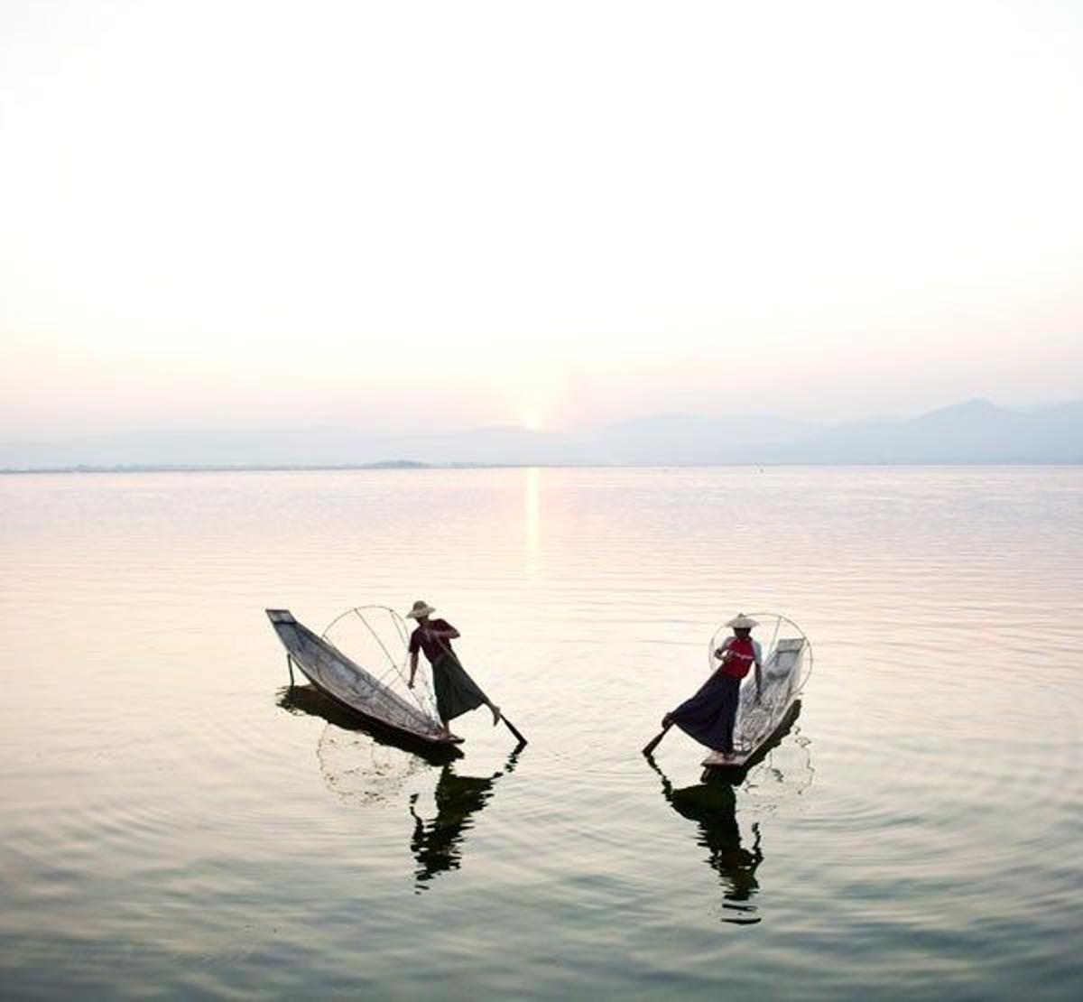 Barcos de pesca en el Lago Inle, Birmania.