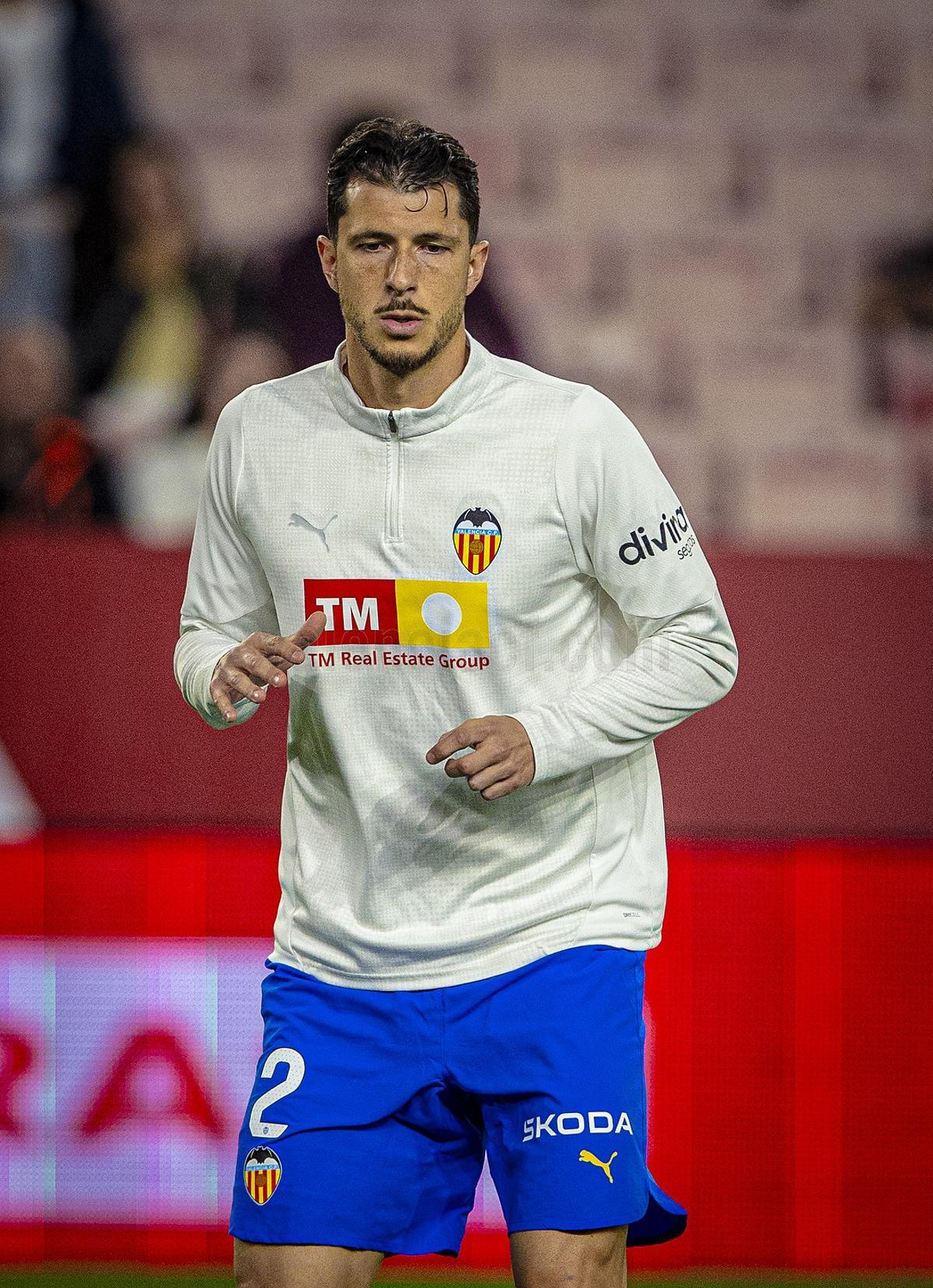 Guido en el calentamiento previo al Sevilla-Valencia.