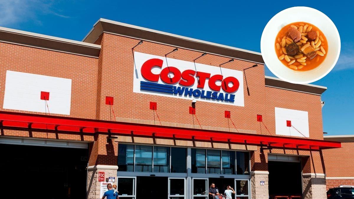 Costco, y en el círculo, un plato de fabada.