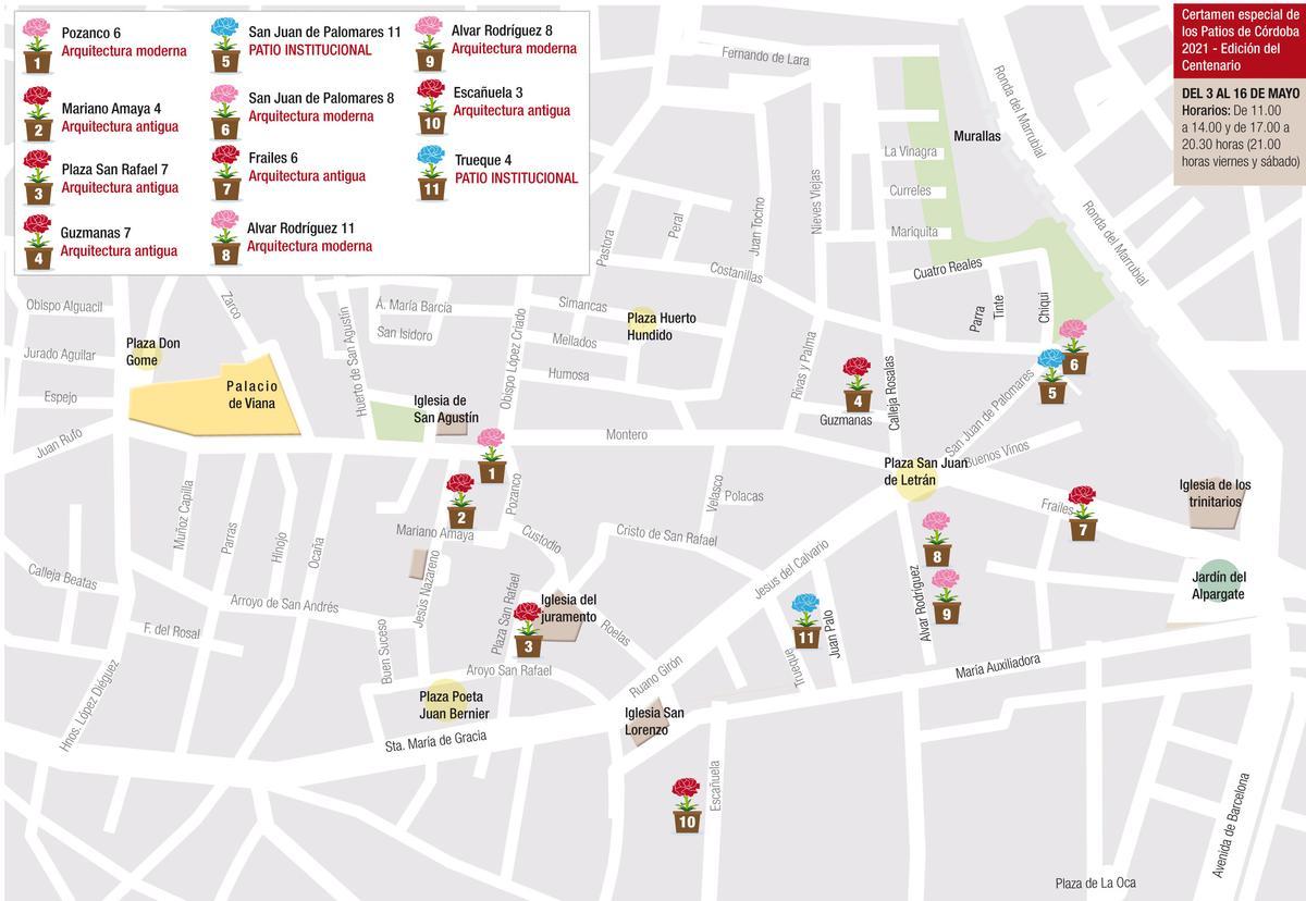 Mapa de los patios de San Lorenzo y San Rafael