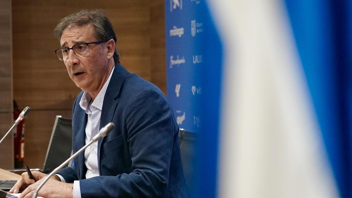 Loren Juarros, este martes en la sala de prensa de La Rosaleda.