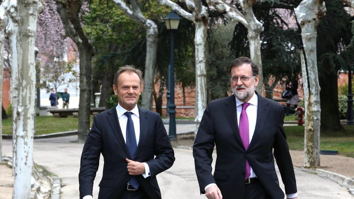 Donald Tusk y Mariano Rajoy, en marzo del 2018, en Madrid.