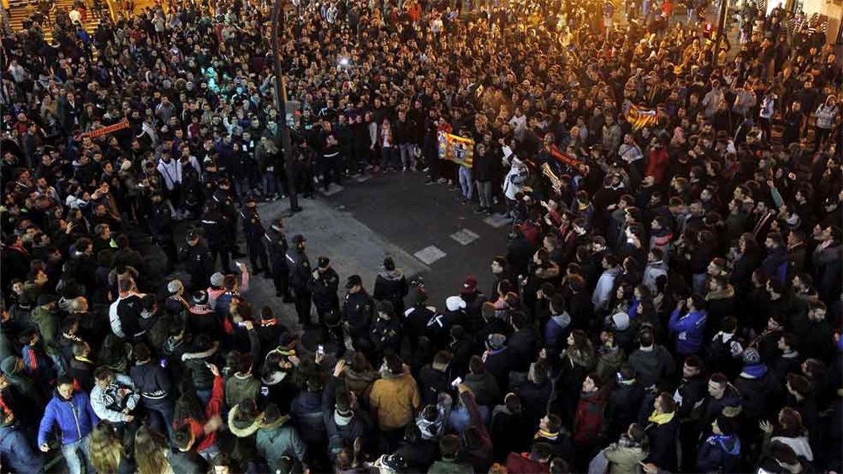 Imagen de las protestas en Mestalla tras la derrota del Valencia en la Copa frente al Celta