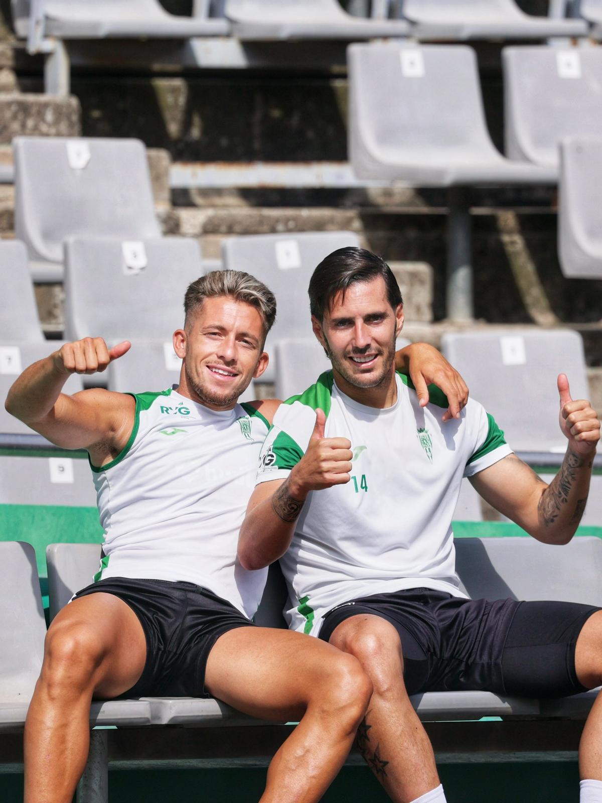 Isma Ruiz y Sergi Guardiola, durante una sesión de entrenamiento del Córdoba CF en El Arcángel.