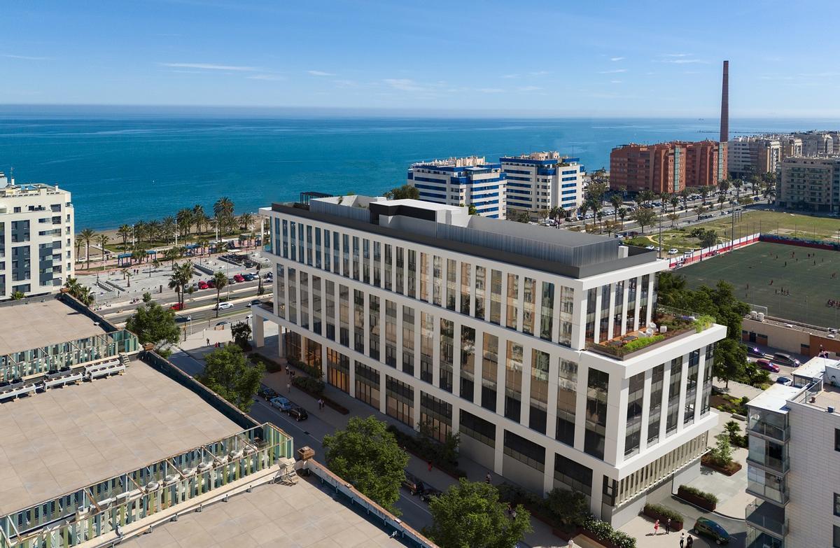 El edificio Ágora, en el paseo marítimo de Poniente en Málaga, propiedad de Insur, acogerá la oficina de Ionik Technologies.