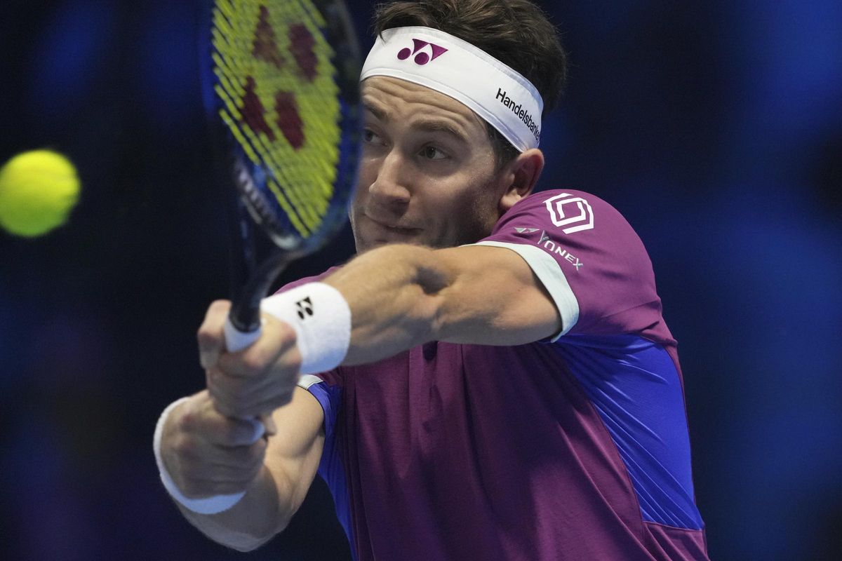 Casper Ruud durante su victoria contra Alcaraz.