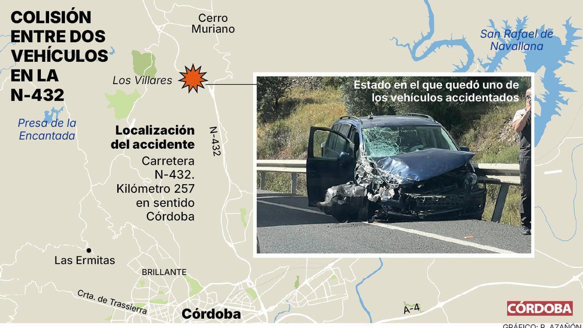 Estado en el que ha quedaod uno de los vehículos tras el impacto y lugar del accidente.