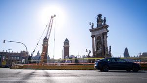 La plaça d’Espanya perd dos carrils de circulació per obres d’FGC