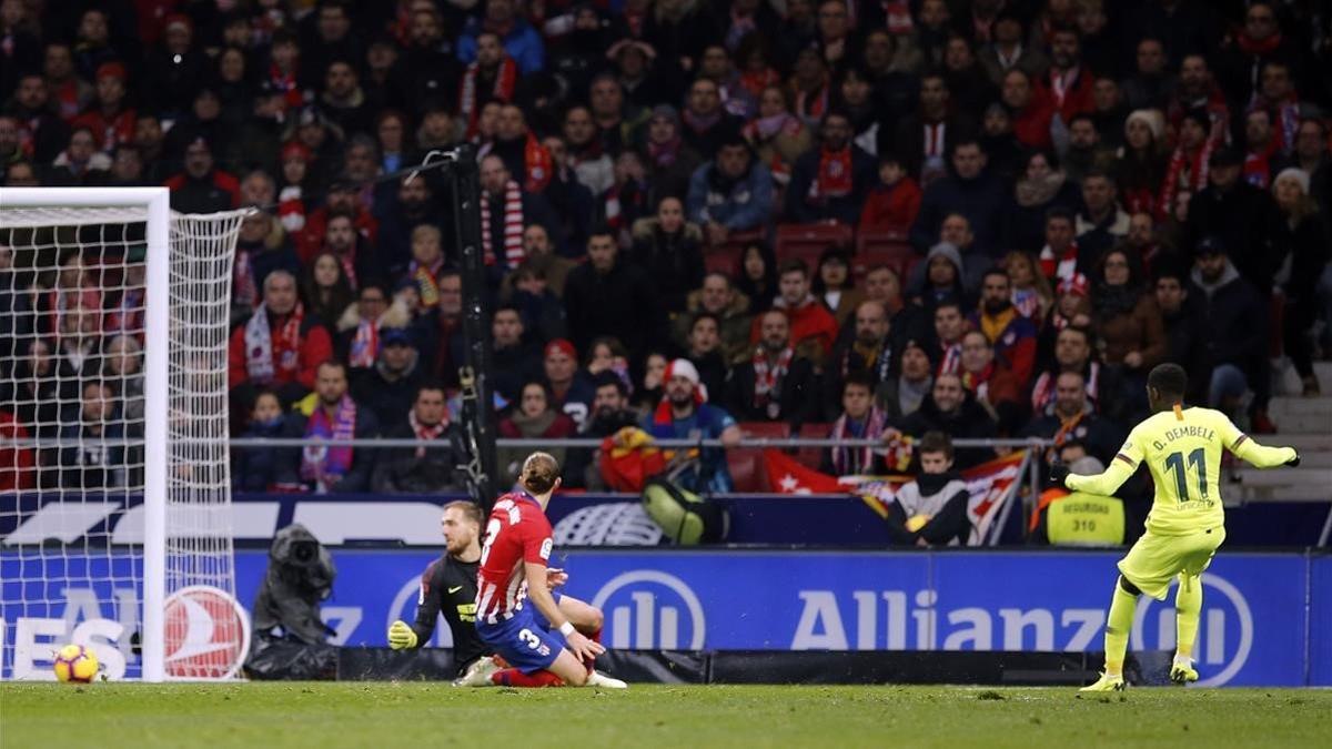 Dembélé anota el gol del empate ante el Atlético el sábado.