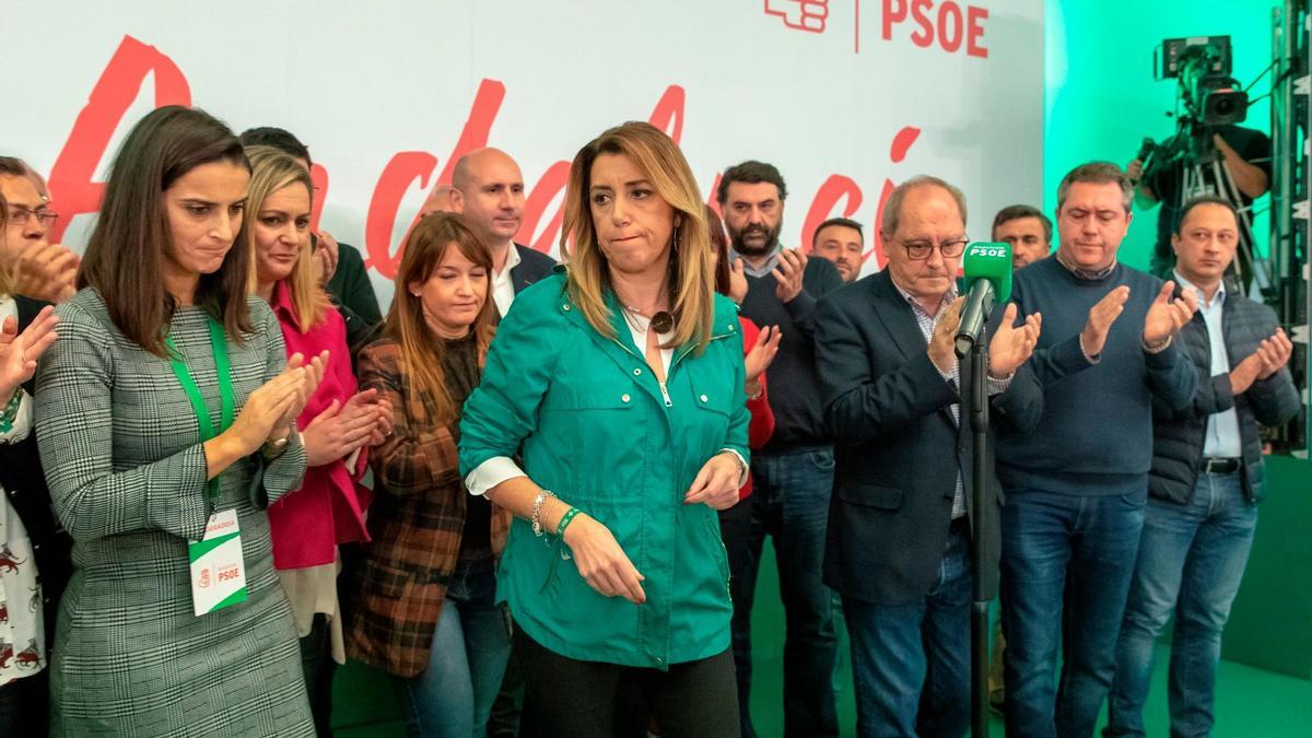 Susana Díaz, durante la comparecencia tras los resultados electorales. / EFE