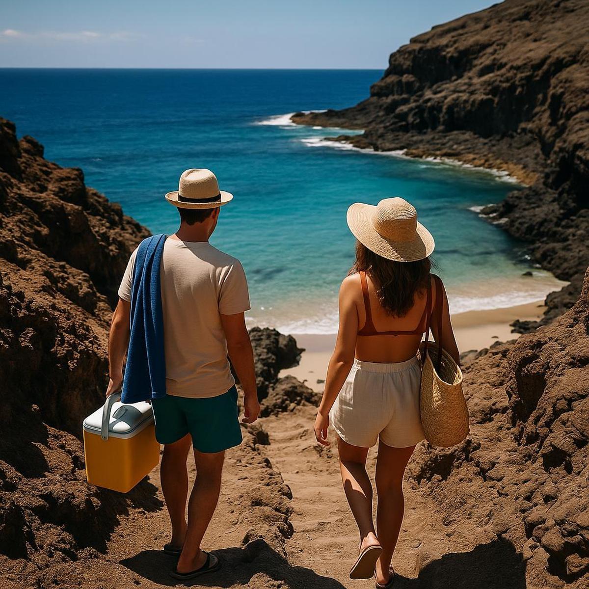Una pareja llega a una cala escondida