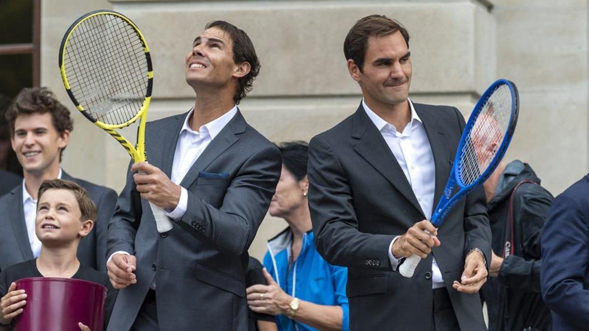 Nadal y Federer, durante la presentación del torneo