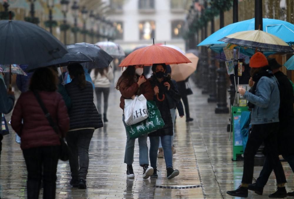 Lluvia en Málaga con la llegada de la borrasca Filomena.