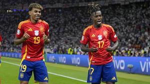 Lamine Yamal y Nico Williams, celebrando un gol en la Eurocopa