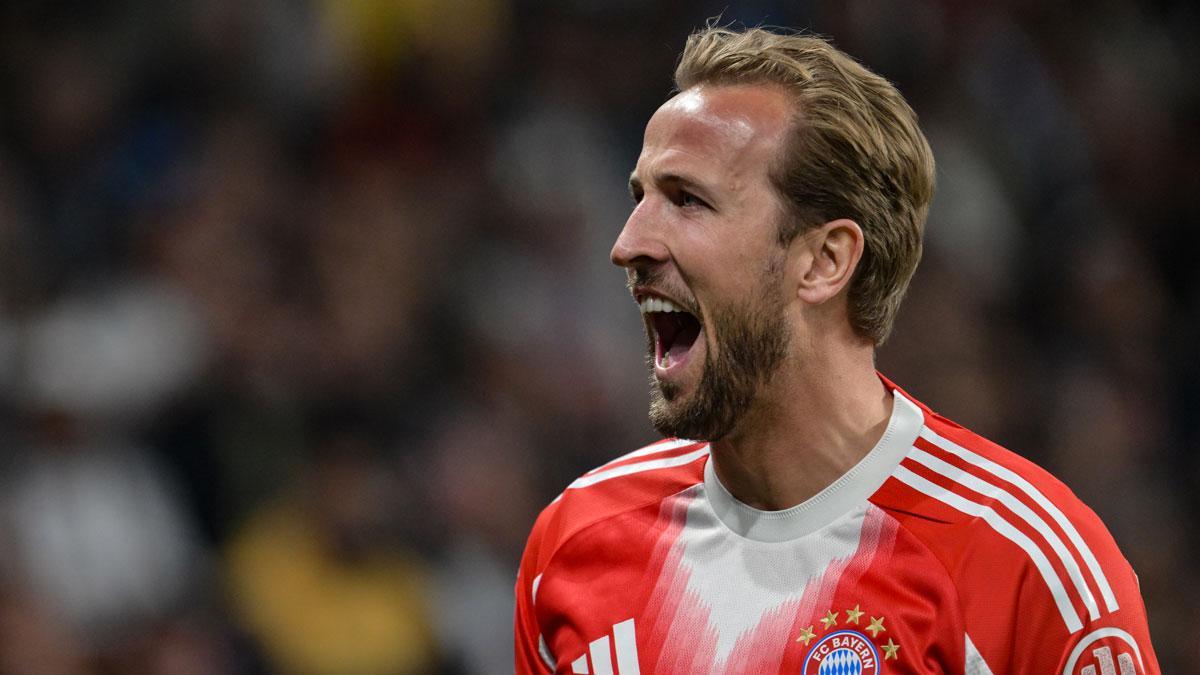 Harry Kane celebra su gol contra el Real Madrid, el segundo del Bayern de Múnich