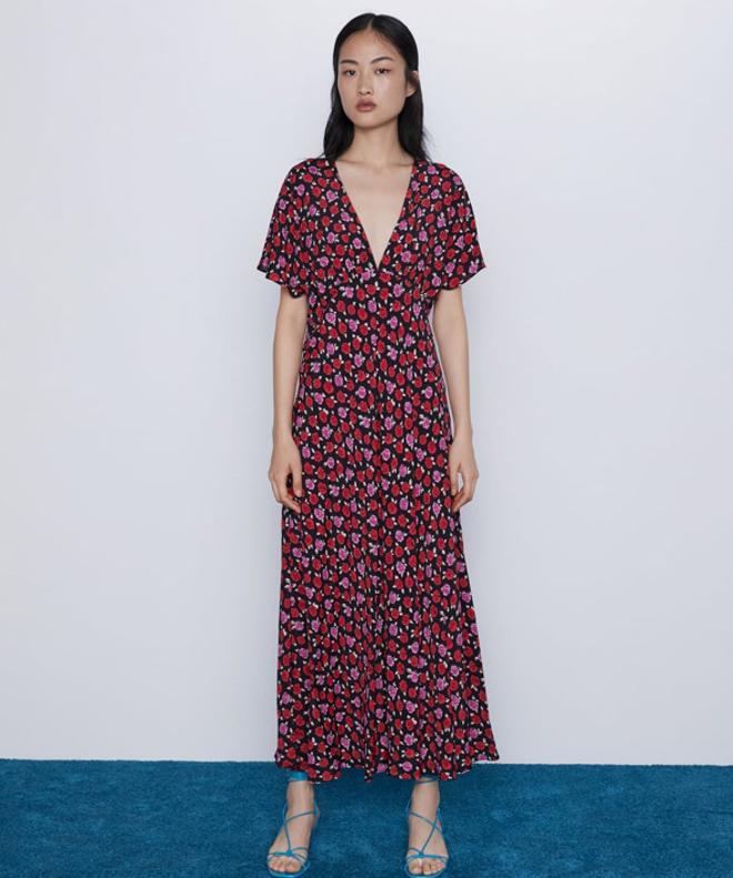 Vestido de estampado de flores, Zara