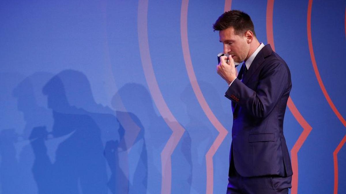 Messi, en su rueda de prensa de despedida.