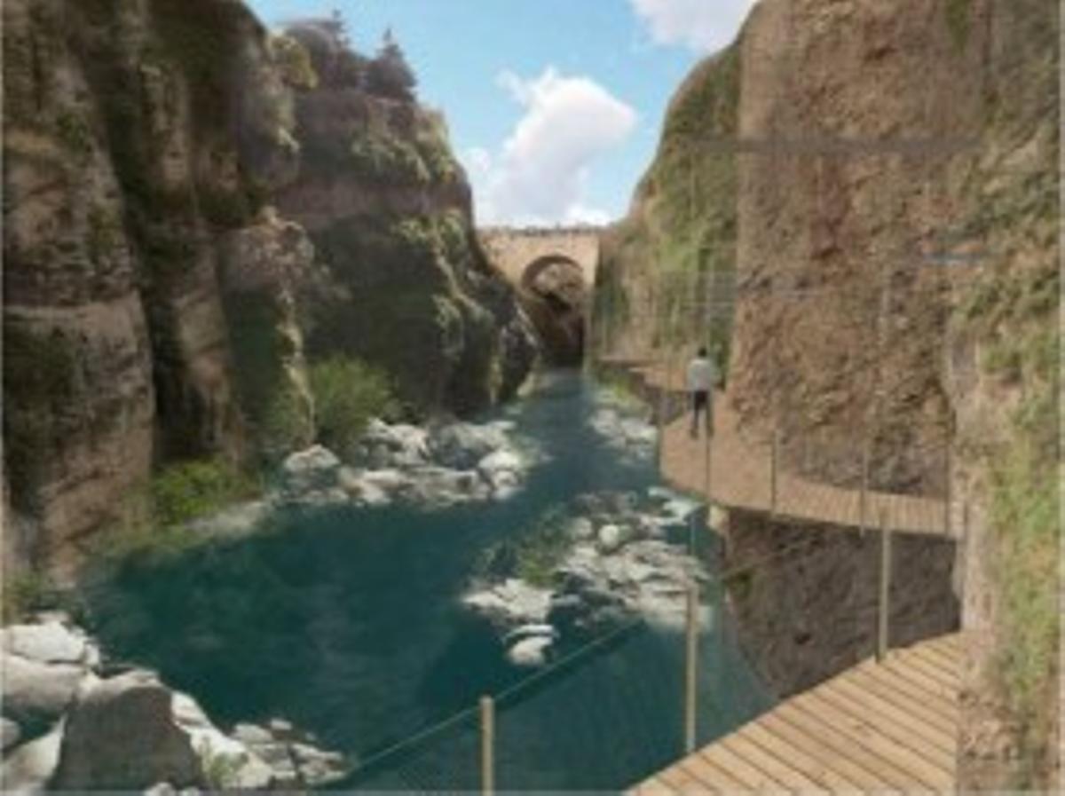 El paso de la garganta del Tajo irá anclado a la pared sur del Camino del Desfiladero, a tres metros del río.
