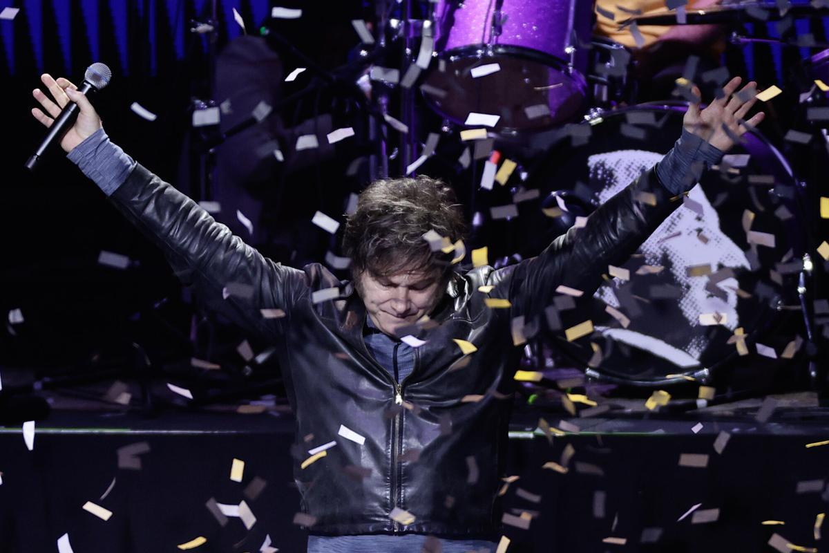 El presidente de Argentina, Javier Milei, durante la presentación de su libro y concierto el pasado lunes en Buenos Aires.
