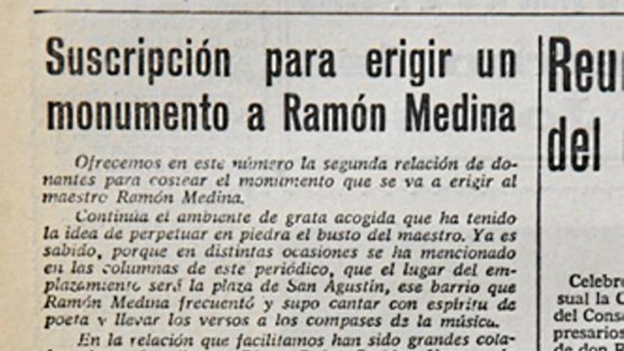 Suscripción para erigir un monumento a Ramón Medina