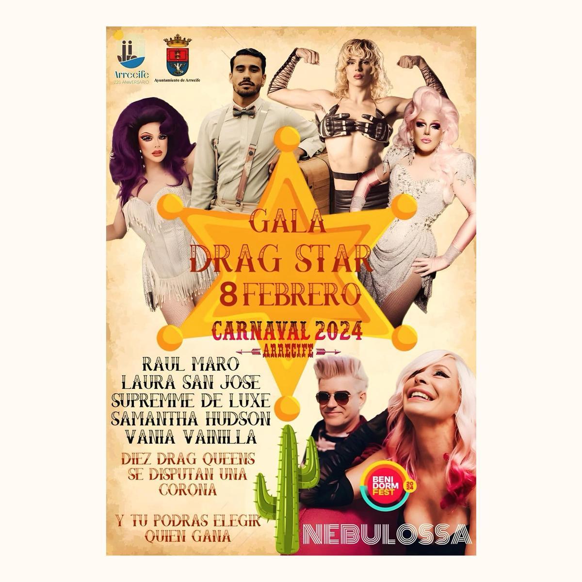 Cartel Gala Drag Queen del Carnaval de Arrecife 2024.