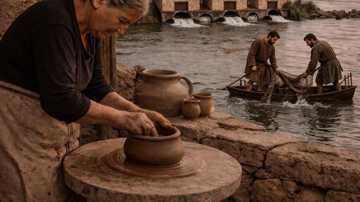 Recreación con IA de una Alfarera en el Olivares medieval.