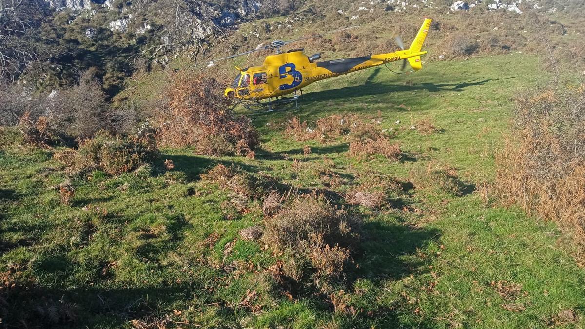 El helicóptero de Bomberos de Asturias, en el operativo.