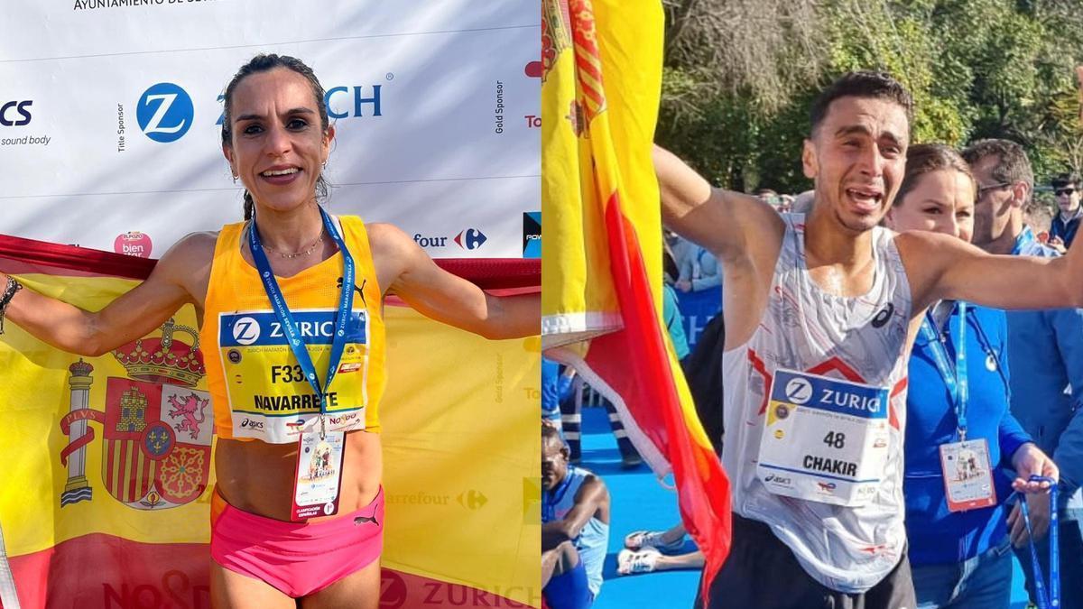 Ibrahim Chakir y Ester Navarrete, campeones de España de maratón en Sevilla.