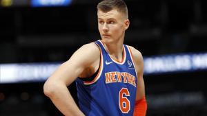 Kirstaps Porzingis, con la camiseta de los Knicks