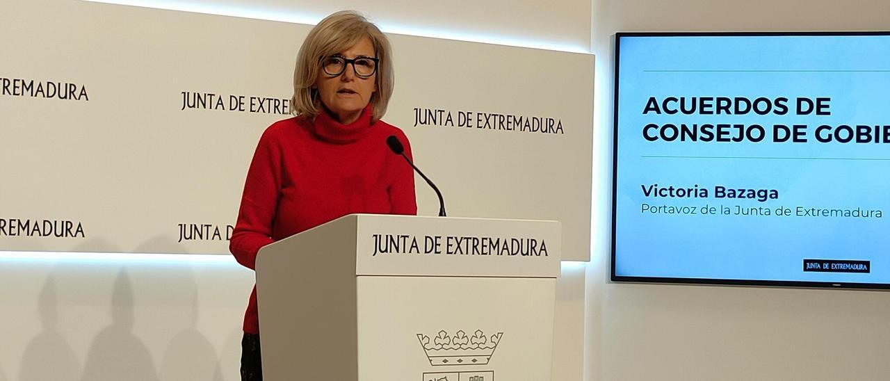 La portavoz de la Junta, Victoria Bazaga, este lunes en rueda de prensa.